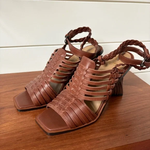 Sam Edelman Anthropologie Holland Brown Woven Ankle Strap Heels Sandals Boho 8.5 - Picture 2 of 12